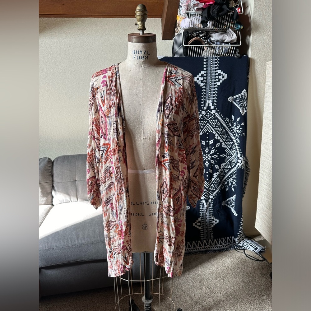 Billabong crinkle viscose printed kimono cover up